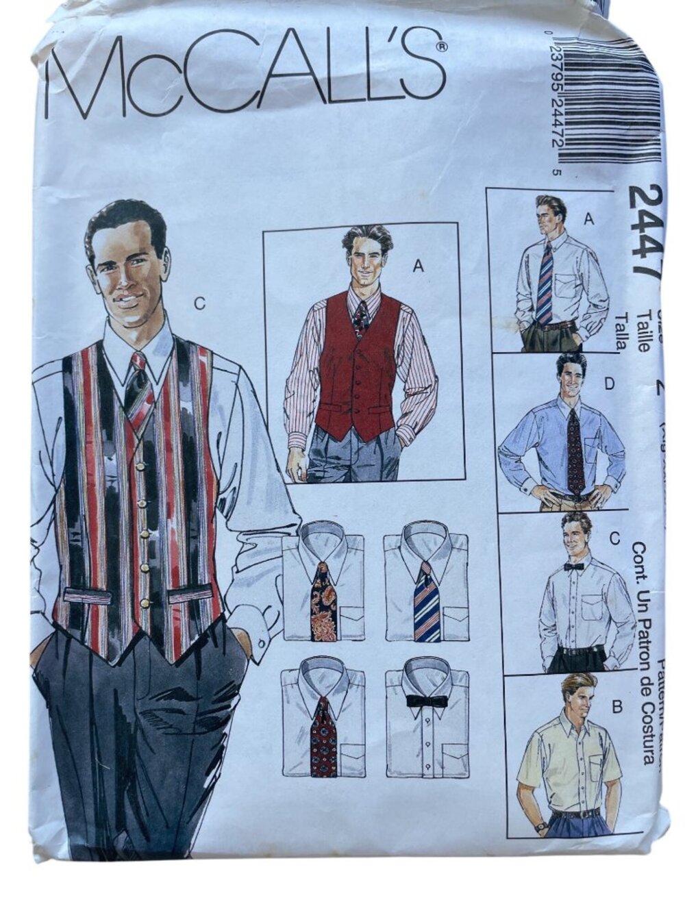 Vintage 90s McCalls 2447 Sewing Pattern XL-XXXL Mens Lined Vest Shirt Tie CUT